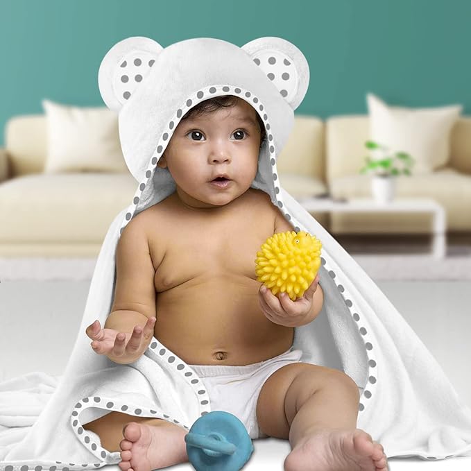 Set of 2 Hooded Baby Towels – White – Luxurious, Large and Super Absorbent – 30 x 30 Inch – Soft and Suitable for Infants, Toddlers and Kids – 400 GSM