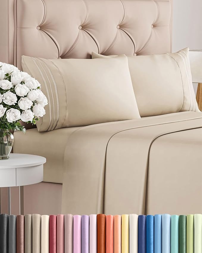 Cal King Size 4 Piece Sheet Set - Comfy Breathable & Cooling Bed Sheets Set - Hotel Luxury Bedding for Women, Men, Kids, Teens, Boys & Girls - Deep Pockets, Ultra-Soft, Wrinkle Free - Oeko-Tex - Wheat
