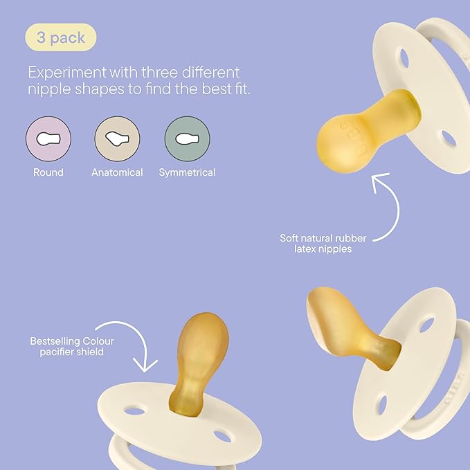 BIBS Pacifiers 0-6 Months | 3-Pack Soothers | BPA-Free Symmetrical Nipple | Made in Denmark | Ivory Try-It Collection (Baby Blue)