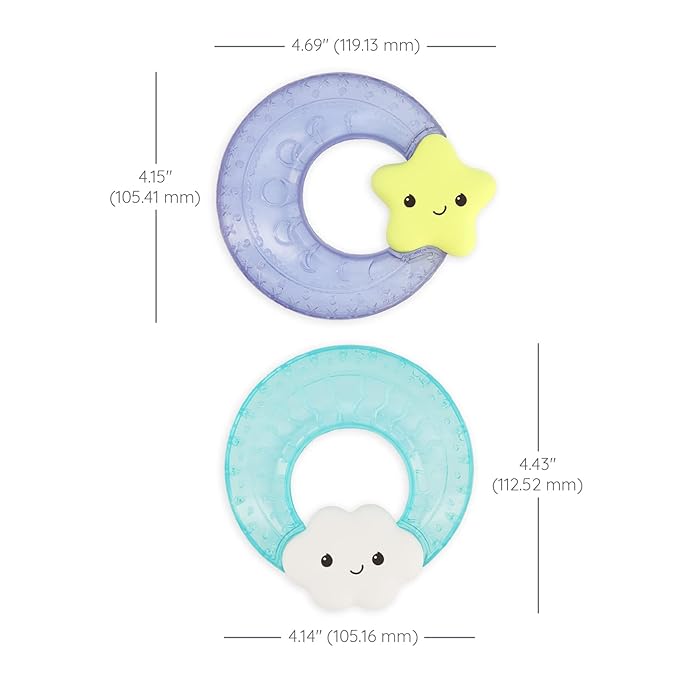Infantino Shake & Soothe Water Teethers - Sensory Exploration, Teething, Cooling & Massaging Relief for Sore Gums, Cloud and Star, 2-Pack