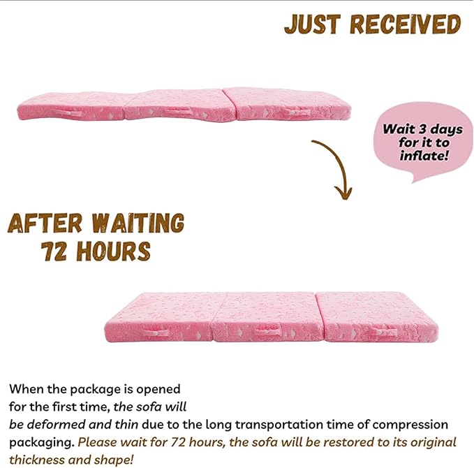 MeMoreCool Glow Unicorn Kids Foldable Floor Mattress Mat with Carry Bag, 3-in-1 Tri-Fold Futon, Soft Plush Glow Cover, Portable for Travel, Pink 75x25 Inch
