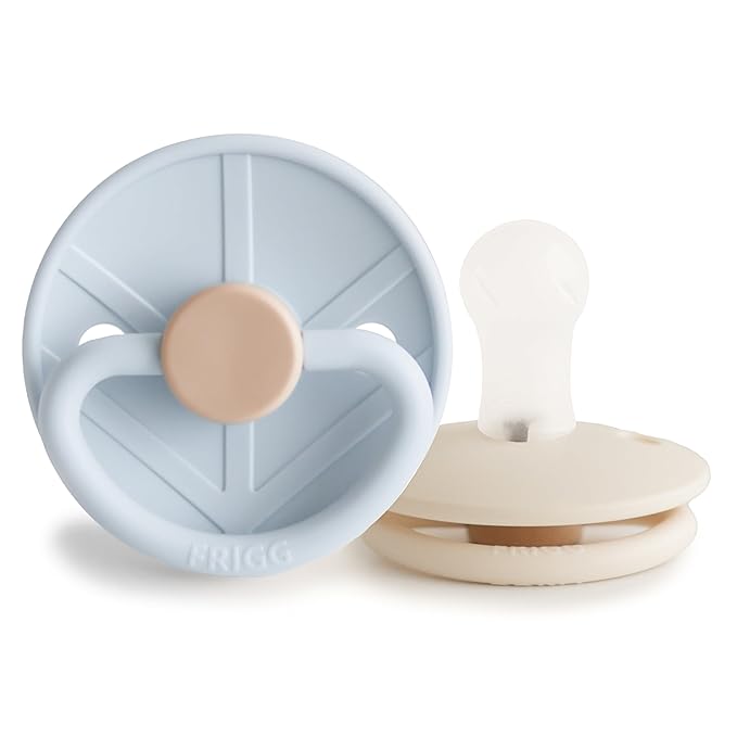 FRIGG Little Viking SilkySoft Silicone Baby Pacifier 2-Pack | Made in Denmark | BPA-Free (Powder Blue/Cream,0-6 Months)