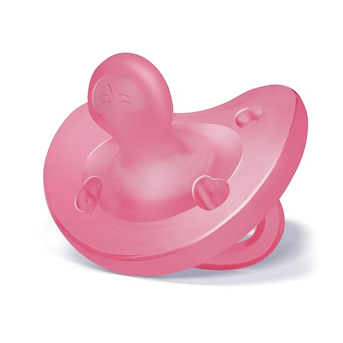 Chicco PhysioForma Silicone Orthodontic Pacifier, 16-24m | 100% Soft Silicone | Supports Breathing & Oral Development | Satin-Textured Nipple | Includes Sterilizing Case | BPA Free | Pink, 2pk