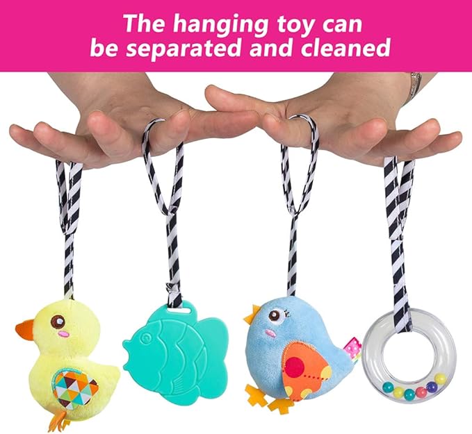 Caterbee Baby car seat Toys, Activity Spiral hangings pram Toys, Plush Crib Toys with Squeaky for boy or Girl (Duck)