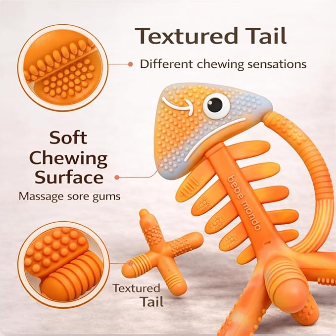 3 in 1 Infant Toys, Baby Teething Toys 3–6 6–12 Months, Teethers for Babies 0–3–6–12 Months for Teething Relief, Baby Gift, Baby Teether Toys, Silicone Sensory Toys,USA Patent Pending, Fish (Rainbow)
