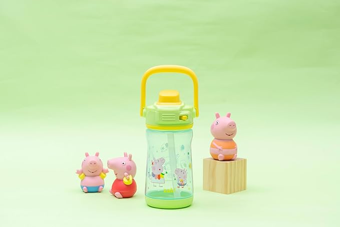 Zak Designs Peppa Pig Beacon Kid Water Bottle for Travel or At Home, 12oz Plastic is Durable and Leak-Proof with Liquid Lock Spout, Cover, Carry Handle, Protective Base (Peppa, George)