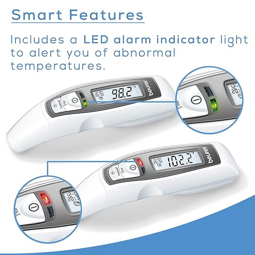 Beurer FT65 Multifunction Infrared Thermometer, 3-in-1 Infrared Thermometer for Adults and Kids, Adult Forehead Mode, Child Forehead Mode, Ear Mode, and Surface Mode, Color Changing Fever Indicator