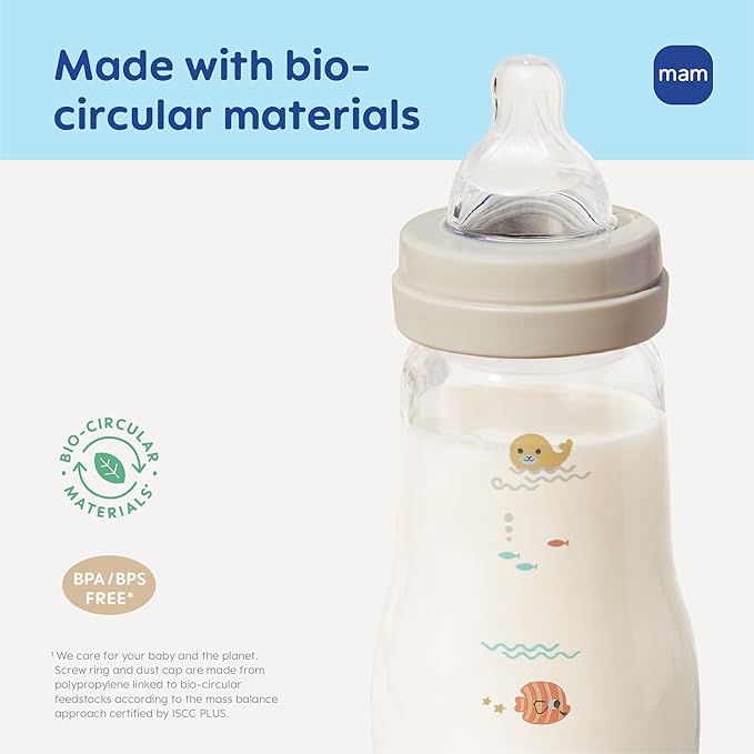 MAM Premium Glass Baby Bottles, Easy Switch Between Breast and Bottle, Feel Good Slow Flow, Newborn Essentials Must Have, 2+ Months, BPA Free, 9oz, Unisex, 3 Pack