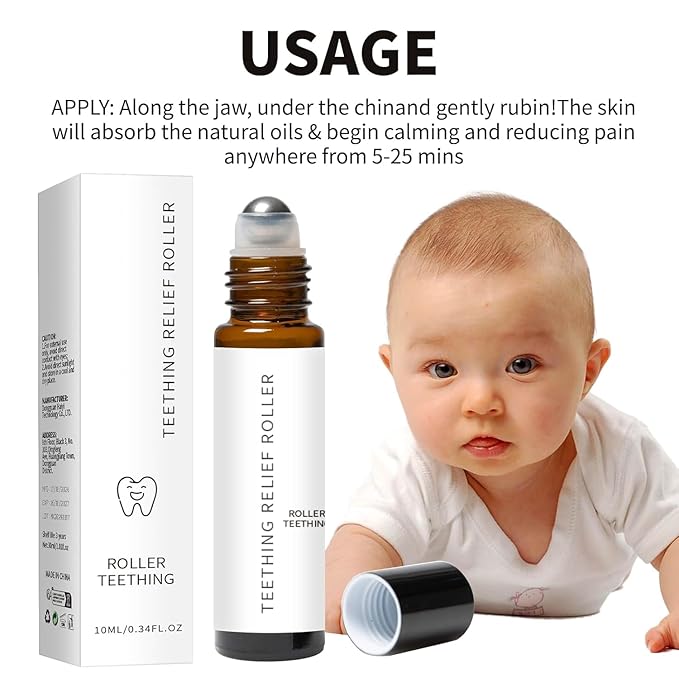 Mamas Teether, Teething Roller All Natural for Babies, Baby Teething Oil Roller, Velaria Natural Relief Roller with Chamomile & Rose Oil,Teething Roller All Natural for Baby (1, 10ML-2PCS)