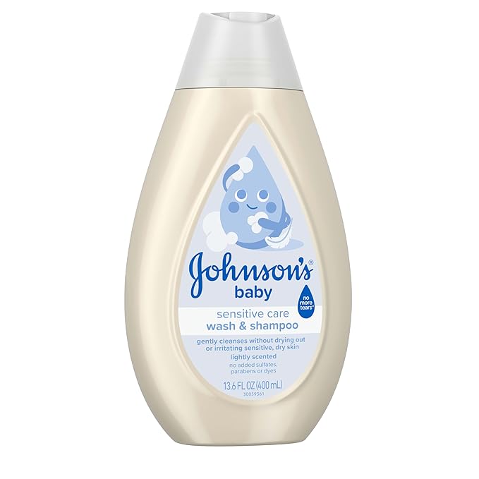 Johnson's Sensitive Care Baby Wash & Shampoo, Daily Moisturizing 2-in-1 Baby Wash & Shampoo to Gently Cleanse Without Drying Out Sensitive Skin, Light Scent, Hypoallergenic, 13.6 fl. oz