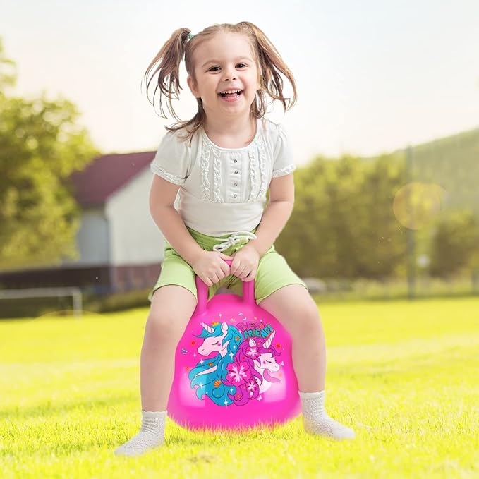 U&C Planet Hopper Ball 18 inches Bouncy Ball with Handle for Kids Age 3-6 Hoppity Hop Sit and Bounce Jumping Hopping Toy with Pump, Great Toddler Girls Toys for Birthday, Pink