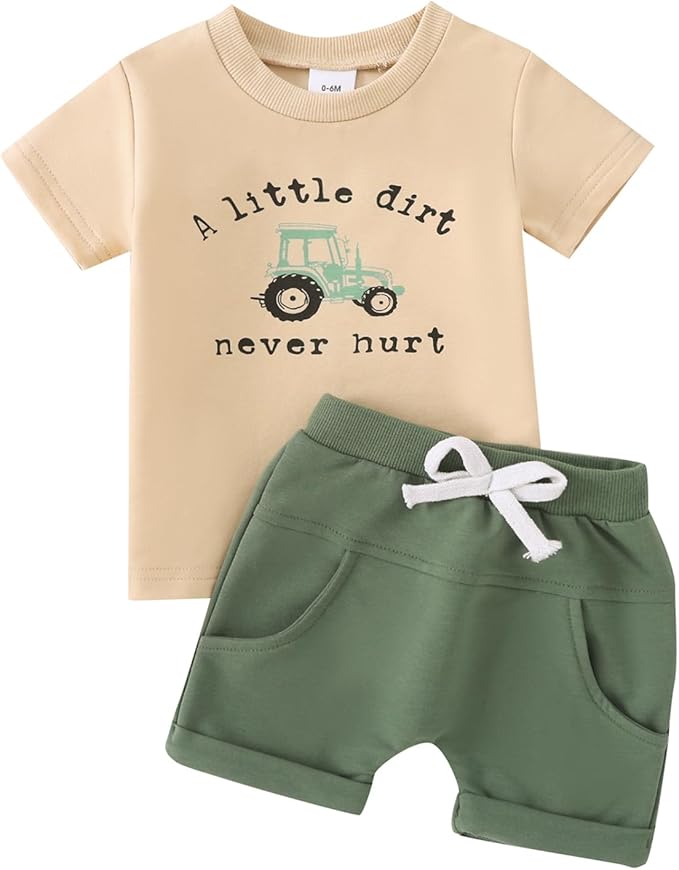 Yvowming 0-4T Toddler Baby Boy Clothes Kids Summer Truck Print T Shirt Short Set with Pockets
