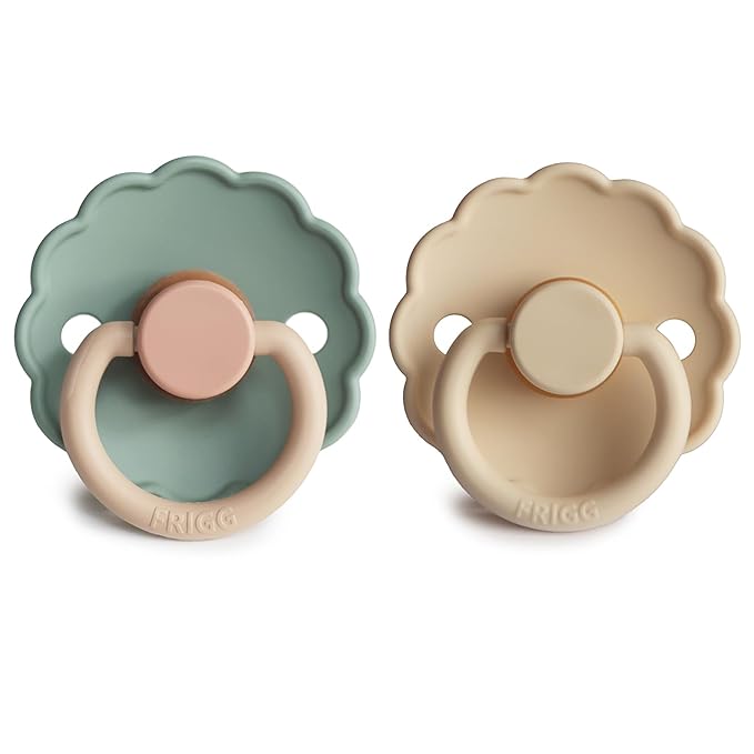 FRIGG Daisy Natural Rubber Baby Pacifier | Made in Denmark | BPA-Free (Willow/Croissant, 6-18 Months) 2-Pack