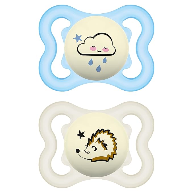 MAM Supreme Baby Pacifier, Newborns 0-6 Months, Developed with Orthodontists, Extra Air Flow for Sensitive Skin, Glows in The Dark, BPA-Free Silicone, Sterilizer Case, Pack of 2, Made in Europe