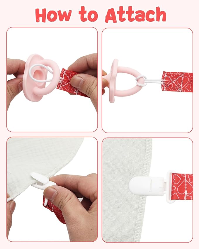 babygoal Baby Heart Pacifier Clips, 8 Pack Binky Paci Holder Clips Fits for Most Pacifier, Binkies and Valentine's Day Gift 8PB31-B
