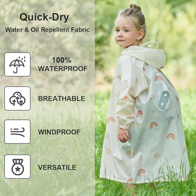 Toddler Kids Raincoat Boys Girls Rain Jacket Lightweight Rain Poncho Waterproof Outwear Rainwear