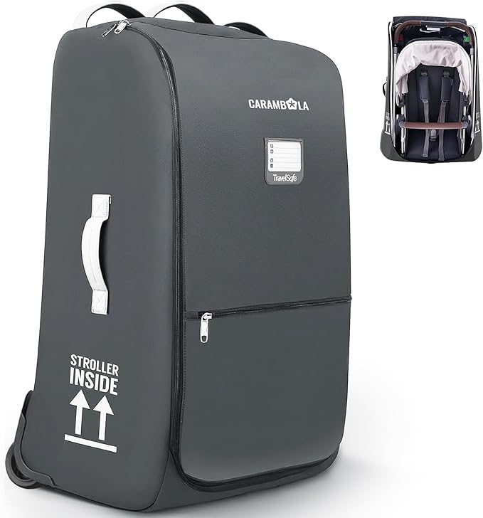 CARAMBOLA Stroller Bag for Airplane,Travel Bag - Compatible with UPPAbaby Vista/V1 V2 V3, Cruz/V1 V2 V3 |Rolling Wheel Bag with Storage Pocket, Waterproof, Rolling Wheels, Multiple Handles | Grey