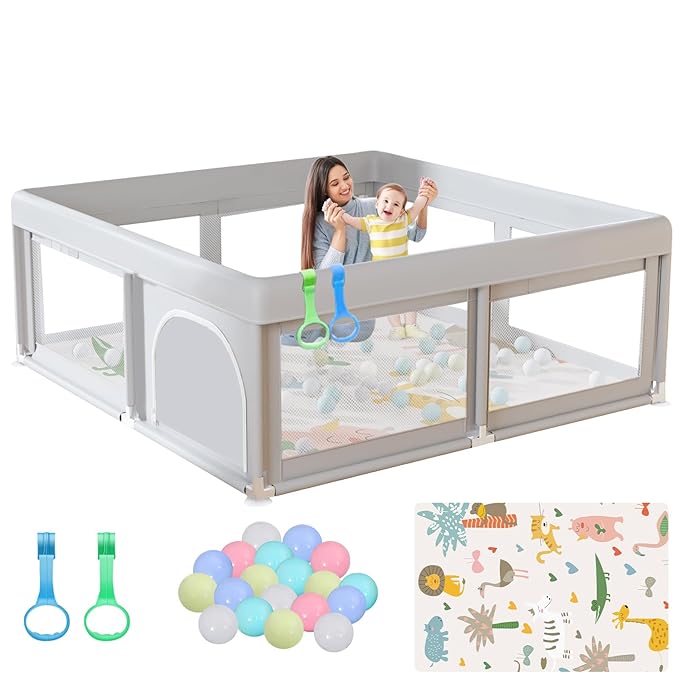 Baby Playpen with Mat and Ocean Balls Small Playpen for Babies and Toddlers 50 x 50 inch Baby Fence Playards