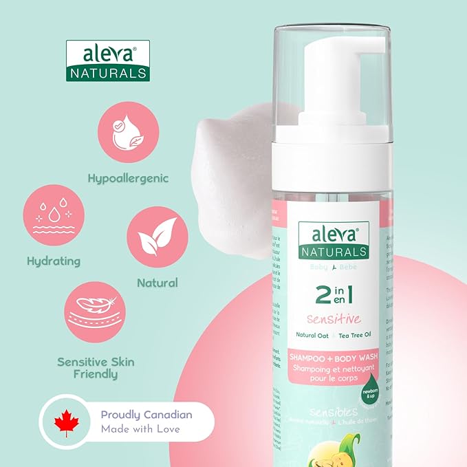 Aleva Naturals Hypoallergenic 2 in 1 Hair and Body Wash | Tea Tree Oil Formula | For Sensitive Skin | Perfect for Newborn Babies and Toddlers - 200ml