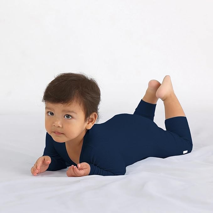 Jimonda Ribbed Rayon From Bamboo Baby Boys/Girls Sleepers, 2-Way Zipper Long Sleeve Footless Pajamas With Mittens Soft Pjs