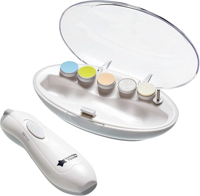 Tommee Tippee Baby Nail File, Electric, for Baby, with Six Filing Heads, Battery-Powered Infant Nail Clipper with LED Light and Adjustable Speed and Direction Settings