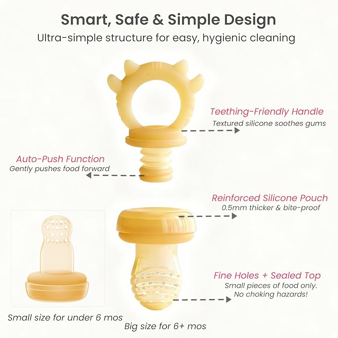 Baby Food Fruit Feeder Pacifier with Freezer Tray | Auto-Push Silicone Baby Feeder, Safely Introduce Fresh + Frozen Food - Breastmilk Popsicles for Teething Relief Babies 4 Months+