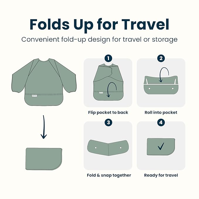 Tiny Twinkle Long Sleeve Bib for Babies & Toddlers | Waterproof Smock Bib for Eating | Machine Washable & Mess-Proof Feeding Essentials | Newborn Shower Gift (Grid, Small 6-24 Months)