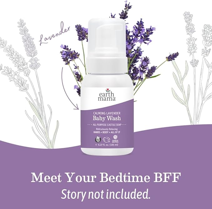 Earth Mama Calming Lavender Baby Wash with Gentle Castile Soap for Sensitive Skin, 5.3-Fluid Ounce