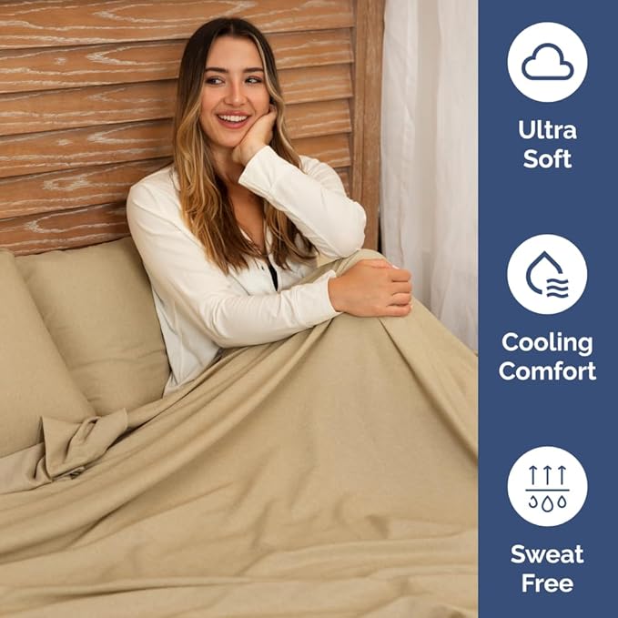 Flex Top Split Head King 4 Piece Sheet Set - Comfy Breathable & Cooling Bed Sheets Set - Hotel Luxury Bedding for Women, Men, Kids, Teens, Boys & Girls - Deep Pockets, Soft - Oeko-Tex - Heathered Tan