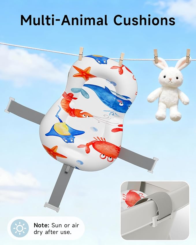 Collapsible Baby Bathtub, Large Infant Bath Tub with Thermometer & Cute Soft Cushion for Newborn to 36+ Month Toddlers, Storage and Non-Slip Feet Design, Baby Bath Gift (White)