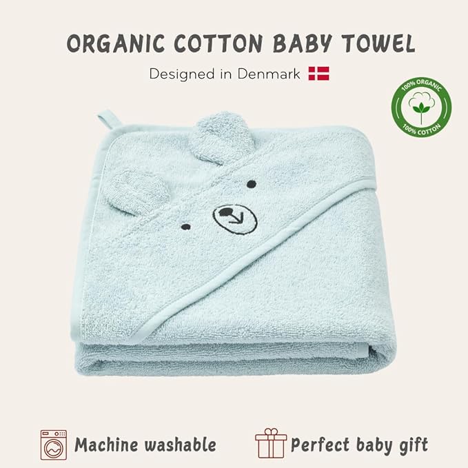Baby Hooded Towel – Organic Cotton Baby Bath Towels – Baby Towels, Baby Bath Towels for Baby Boy, Baby Girl, 32" x 32" Super-Soft and Absorbent Baby Towels for Newborn (Bear - Baby Blue)