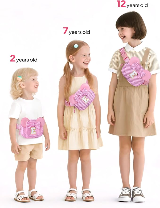 Kids Fanny Packs, Birthday Gifts for 4 5 6 7 8 9 10 11 12 13 14 Year Old Girls Gift, Fanny Pack for Girls Kid Daughter Sister Birthday Gift for Kids Teens Monogram Small Belt Bag (Pink J)