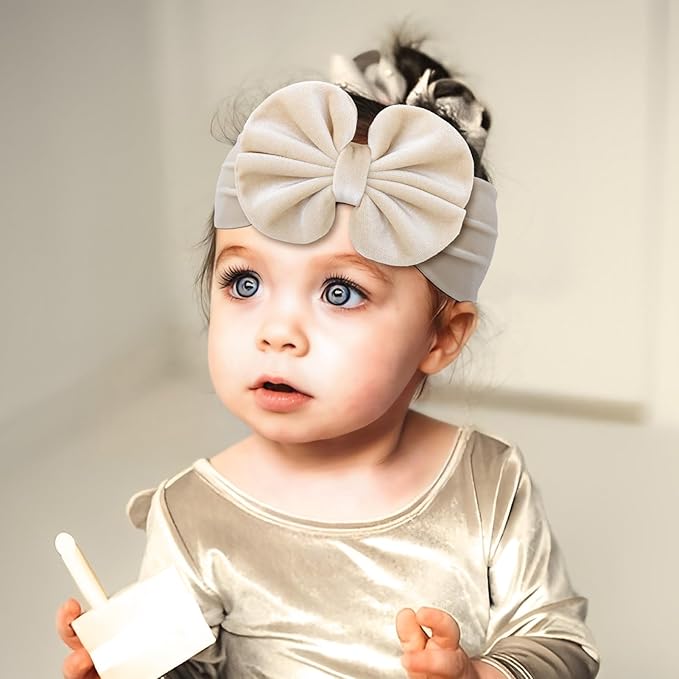 YanJie Baby Girl Headbands with Bows, Soft Elastics Handmade Velvet Hairbands and Accessories for Infant Toddlers Kids in Khaki, Beige, Leopard