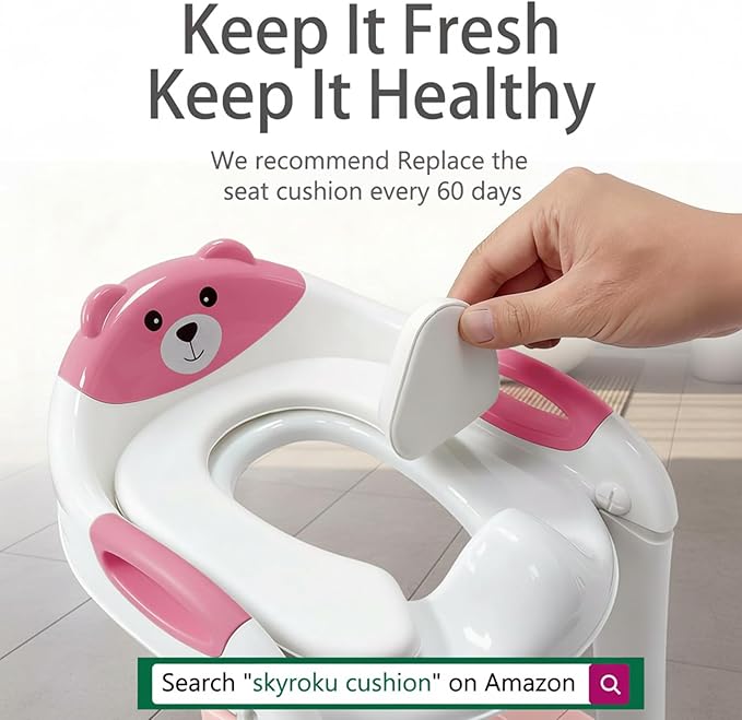 Potty Training Seat, SKYROKU Potty Training Toilet with Step Stool Ladder, for Kids Boys Girls Toddlers - Comfortable Safe Potty Seat with Anti-Slip Pads Ladder (8838+Pink)
