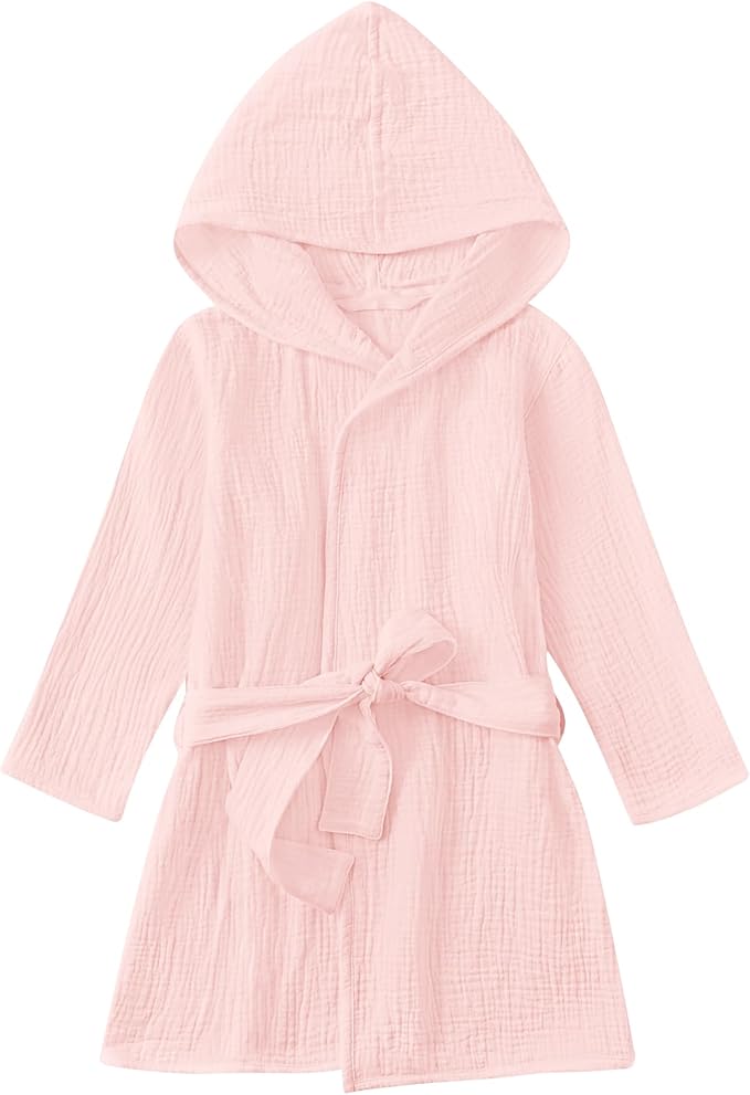 Organic Cotton Toddler Bathrobe, Soft and Breathable Baby Robe for Kid, Boy& Girl Hooded Robe Muslin