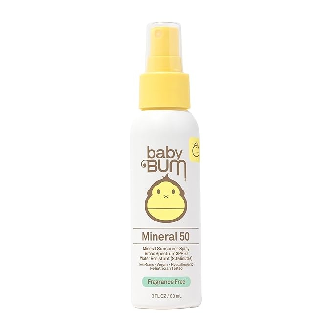 Baby Bum SPF 50 Sunscreen Spray - Mineral UVA/UVB Face and Body Protection for Sensitive Skin - Fragrance Free - Travel Size - 3 oz