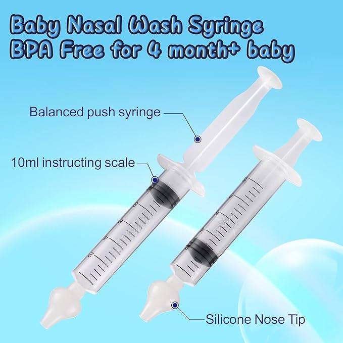 Nasal Syringe for Baby - 4PCS with Cleaning Tools - Safe Silicon Baby Nasal Aspirator Qucik Syringe Nose Cleaner Rinsing Tool for Baby/Infant/Kid (Transparent, 4PCS)