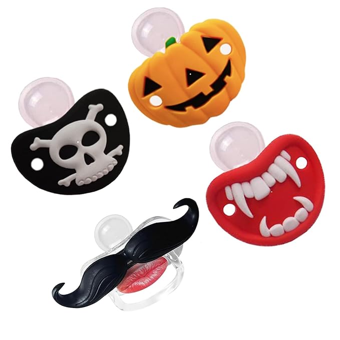 YAPROMO Halloween Pacifiers for Babies 4 PCS Pumpkin Pacifiers Cute Infant Halloween Toys, BPA Free, Latex Free