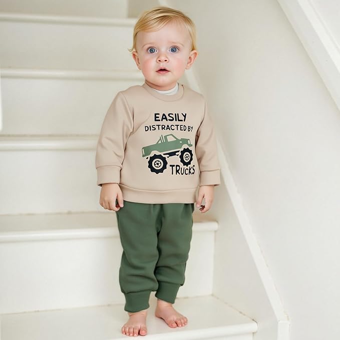 Toddler Baby Boy Fall Clothes 1T 2T 3T 4T 5T Winter Outfits Long Sleeve Trucks Sweatshirt Tops Jogger Pants Set
