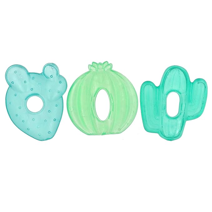 Itzy Ritzy Water-Filled Teethers - Cold Cutie Coolers Textured On Both Sides to Massage Sore Gums & Emerging Teeth - Can Be Chilled in Refrigerator, Set of 3 Green Cactus Water Teethers
