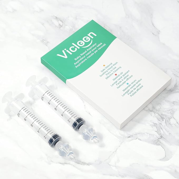 Vicloon Baby Nasal Irrigator, 2PCS Nasal Syringe for Baby, Syringe Nasal Irrigator with Cleanable and Reusable Silicone Nasal Suction Tip forIrrigation, Nasal Spray, Nasal Hygiene（Transparent）