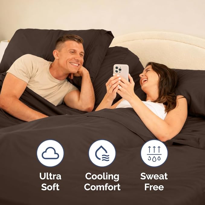 Flex Top Split Head King 4 Piece Sheet Set - Comfy Breathable & Cooling Bed Sheets Set - Hotel Luxury Bedding for Women, Men, Kids, Teens, Boys & Girls - Deep Pockets, Ultra-Soft - Oeko-Tex - Brown