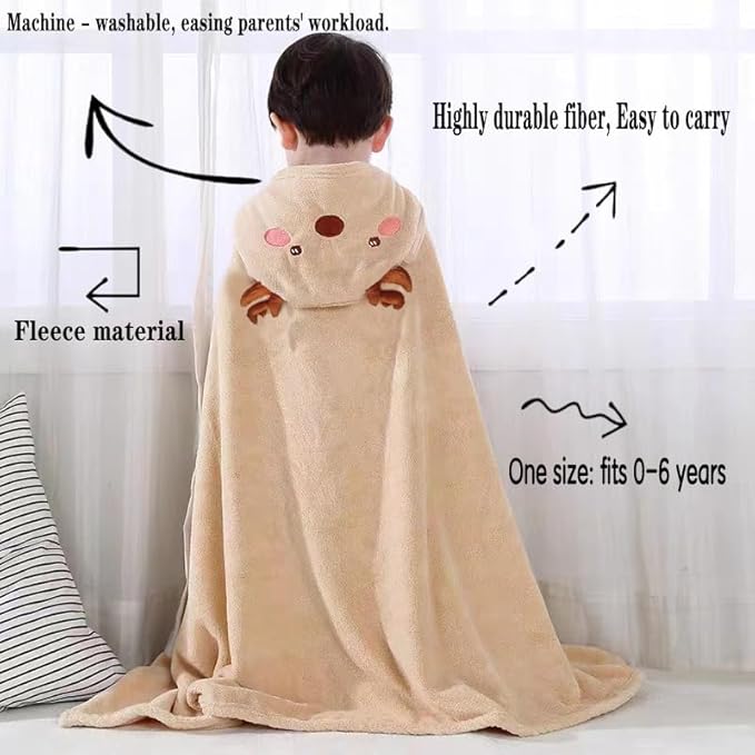 Toddler Bath Towel Baby Towels with Hood 27.5"X55" Ultra Absorbent Soft Bathrobe Blanket Kids Shower Towel for Girls and Boys(Beige Deer)