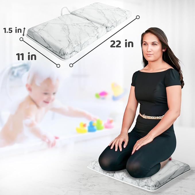Sleepah Bath Kneeler and Elbow Kneeling Rest Pad Set for Baby Bathing – Waterproof Soft Memory Foam Mat Organizer Babies & Toddler Bathing Time Toys Sponge (Marble)