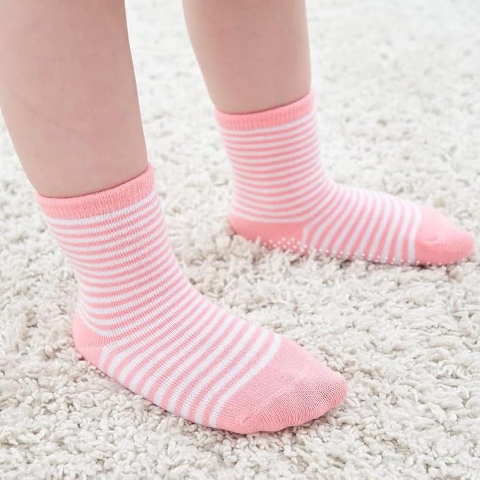 ZAPLES Baby Non Slip Grip Crew Socks with Anti Skid Soles for Infants Toddlers Kids Boys Girls