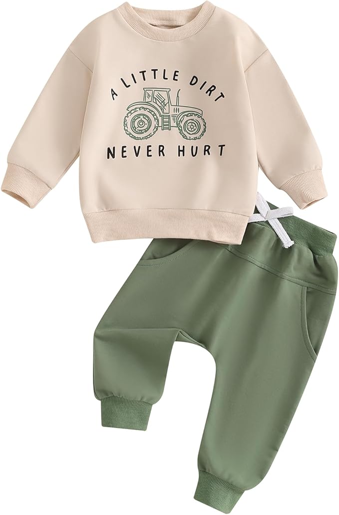 Toddler Baby Boy Fall Winter Outfits Tractor Print Long Sleeve Sweatshirt Pants Set Kids Sweatsuit Clothes
