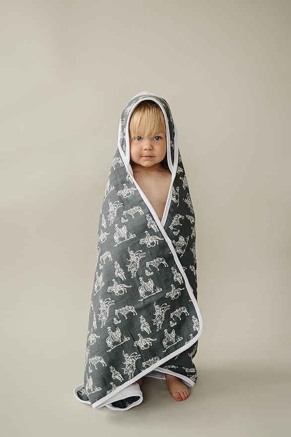 Mebie Baby Muslin Hooded Towel, Wild West, Cute Hooded Baby Bath Towel for Newborn, Infant & Toddler, Modern Baby Towels and Washcloths for Boy & Girl, Floral & Pattern Hooded Baby Towels
