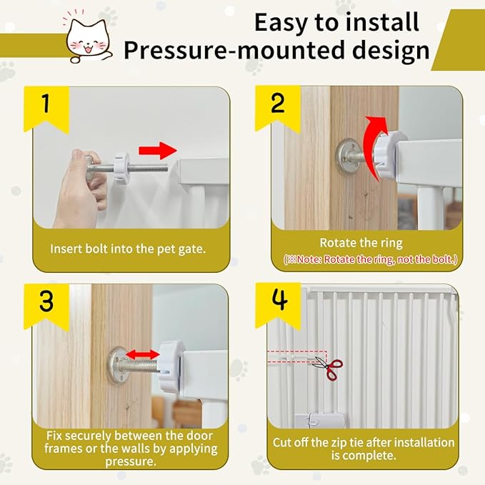Lumizone Extra Tall Cat Gate 55.12" High Pressure Mounted Extra Wide 2025 New (17 Sizes) 1.37" Gap No Drilling Auto-Close One-Handed Operation Tall Pet Gate for Dogs(White, 55.12" H x 84.45"-88.57" W)