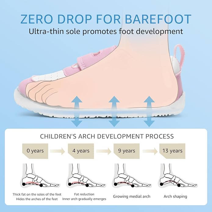 Toddler Wide Toe Box Barefoot Shoes Boys Girls Sneakers Zero Drop Kid Tennis Running Shoes Lightweight Non-Slip Comfortable Leather First Walking Shoe Outdoor Activities School