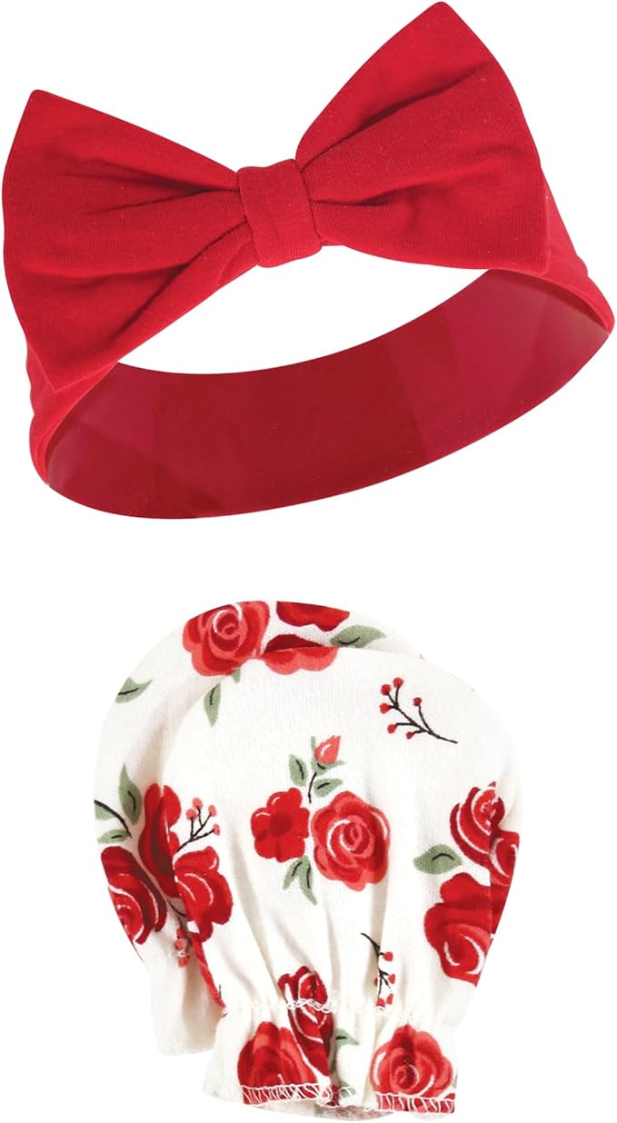 Hudson Baby baby-girls Cotton Headband and Scratch Mitten Set